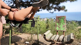 Buitenseks met mijn vrouw met geweldig uitzicht